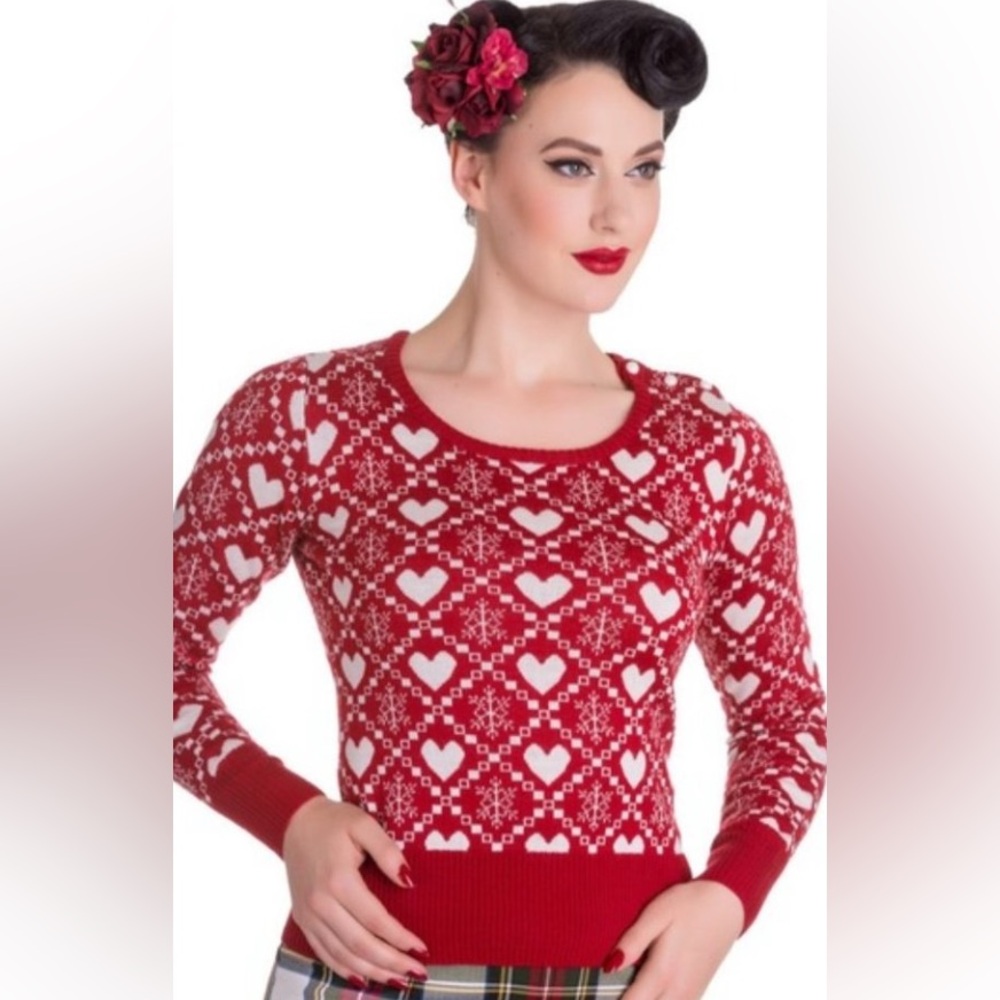 3X Dark Green Hell Bunny Heart Sweater Plus Pinup